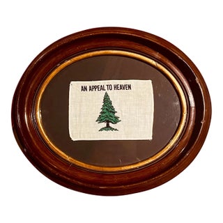 Authentic Vintage American Revolutionary Flag Bicentennial 1976 an Appeal to Heaven Beautifully Presented in 19th Century Walnut Frame. For Sale