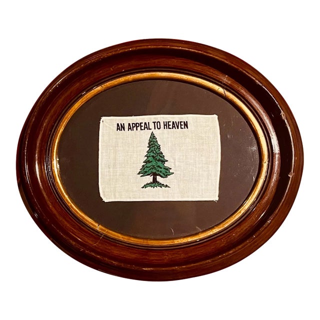 Authentic Vintage American Revolutionary Flag Bicentennial 1976 an Appeal to Heaven Beautifully Presented in 19th Century Walnut Frame. For Sale