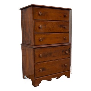 Colonial Revival Chest of Drawers | Vintage Early American Style Solid Wood Dresser | Farmhouse Traditional Bedroom Storage | Wood High Boy For Sale