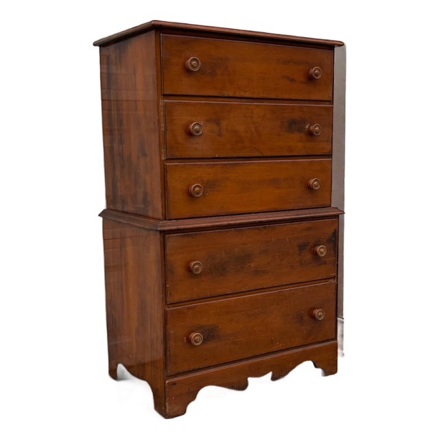 Colonial Revival Chest of Drawers | Vintage Early American Style Solid Wood Dresser | Farmhouse Traditional Bedroom Storage | Wood High Boy For Sale