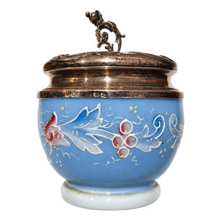 19th Century Opaline Glass and Silver Dressing Jar For Sale