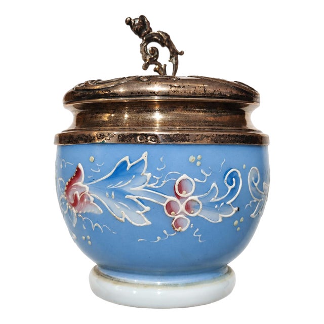 19th Century Opaline Glass and Silver Dressing Jar For Sale
