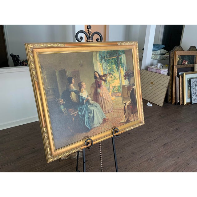 Victorian Classical Interior Scene of Women With Violin in Gold Frame For Sale - Image 3 of 13