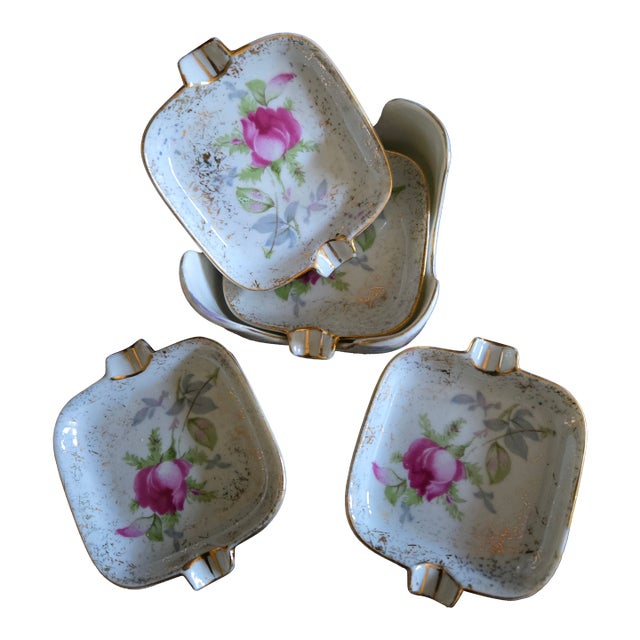 Set of 5, Japanese Individual Ashtrays With Nesting Holder For Sale
