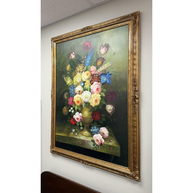 Late 20th Century Large Original Vibrant Floral Still Life Oil on Canvas For Sale - Image 4 of 12