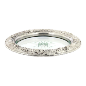 Early 20th Century Large Antique Kirk & Son Repousse Sterling Silver & Cut Glass Wine Coaster