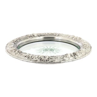 Large Antique Kirk & Son Repousse Sterling Silver & Cut Glass Wine Coaster For Sale