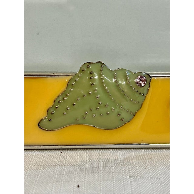 Traditional Vintage Palm Beach Regency Yellow Enameled Photo Frame With Sage Green Sea Shells Incrusted With Crystals For Sale - Image 3 of 7