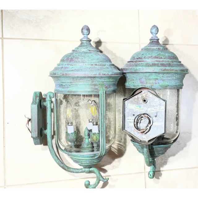 Pair of Vintage Solid Brass Wall Lanterns /Sconces 22”x10”x11”.5 For Sale - Image 16 of 16