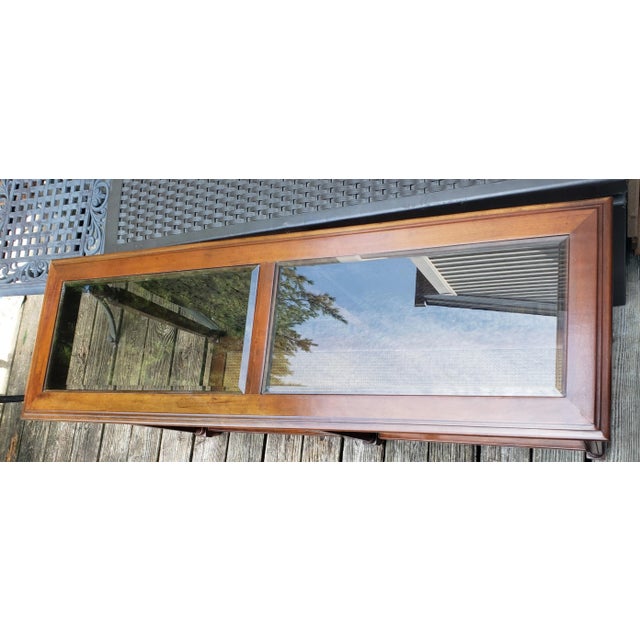 Mid-Century Modern 1970s Mid Century Two Tier Walnut Glass Faux Cane Console Sofa Table For Sale - Image 3 of 10