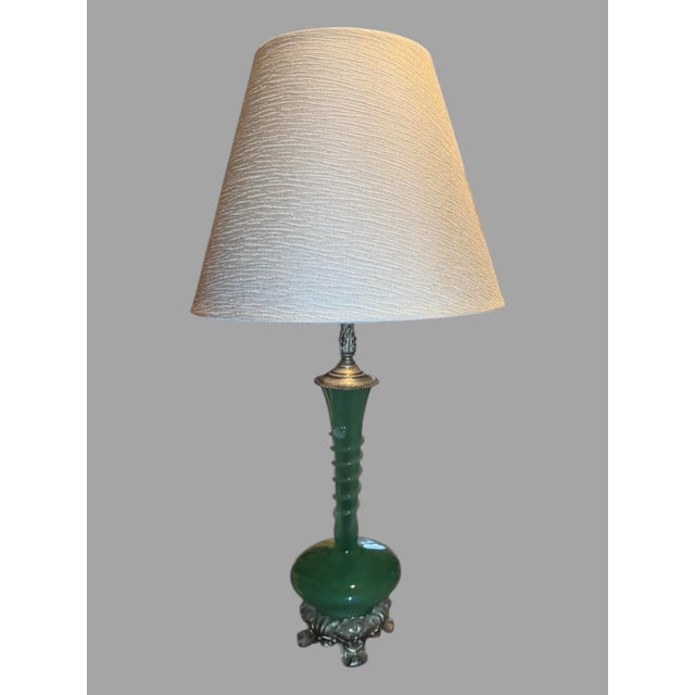 Vintage Jade Green Steuben Art Glass Table Lamp With Applied Decoration For Sale - Image 11 of 11