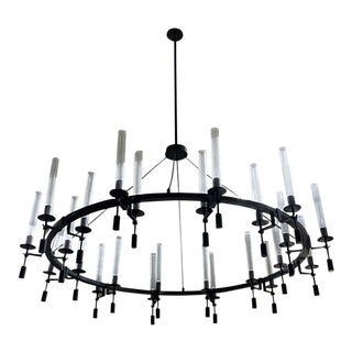 Restoration Hardware Grand Black Iron Chandelier For Sale