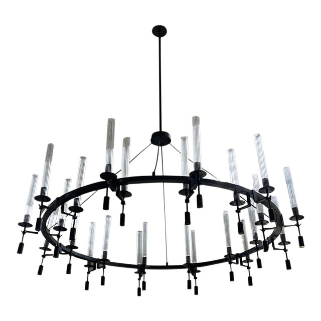 Restoration Hardware Grand Black Iron Chandelier For Sale