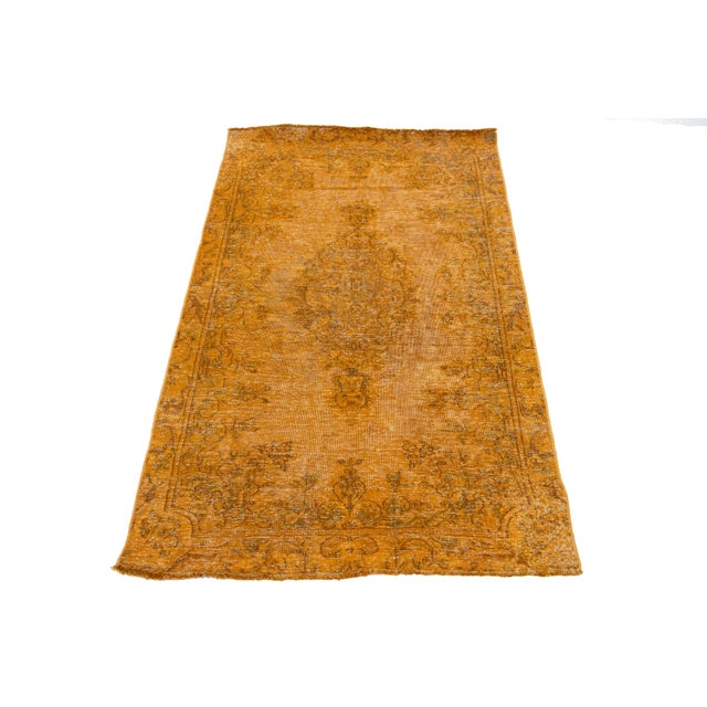 Persian 3 X 4 Orange Handmade Persian Overdyed Wool Rug With Medallion Motif For Sale - Image 3 of 8