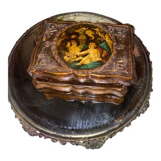 Vintage Italian Hand-Painted Wooden Box With Ornate Trim. For Sale