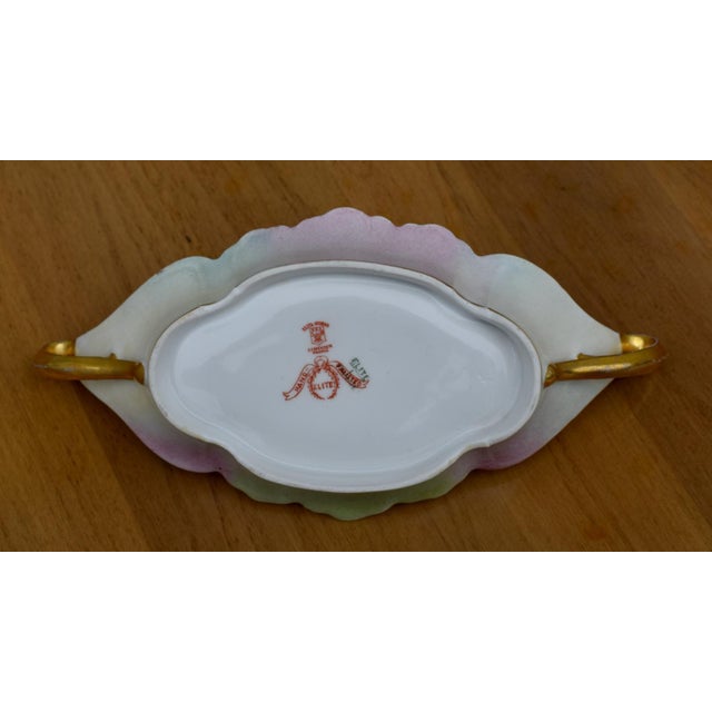 Signed Limoges Nappy Dish Elite Works Leaf Hand Painted Pink Roses Gold For Sale - Image 13 of 14