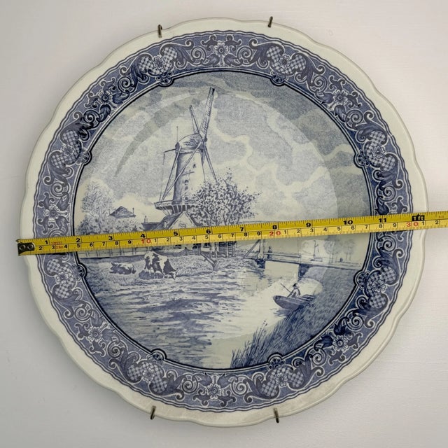 Mid-Century Modern Vintage Boch Belgium Delft Windmill Scene Wall Hanging 12” Charger Plate For Sale - Image 3 of 4