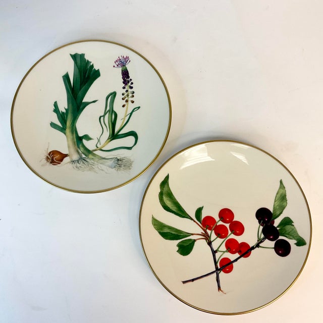 Art Nouveau Vintage Hollywood Regency Gorham Porcelain Plates With Fruit & Vegetables - a Pair. For Sale - Image 3 of 8