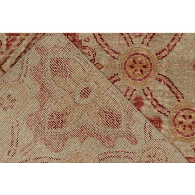 Rug & Kilim’s Distressed Style Rug in Red, Gold and Beige-Brown Trellises For Sale In New York - Image 6 of 7