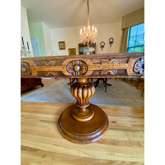 Hand Carved Solid Wood, Round Expandable Dining Table For Sale - Image 4 of 7