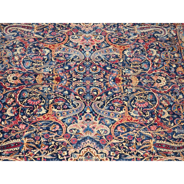 Vintage Persian Yazd Rug, Hand-Knotted Wool, Allover Floral Pattern, Navy & Red, 9x12 For Sale - Image 14 of 18