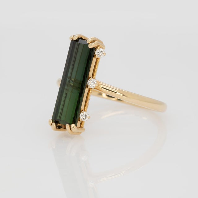 2.5Ct Black Tourmaline Ring With Natural Diamond Accents: Solid 14k Gold, Size 6.75 For Sale In Columbus - Image 6 of 8
