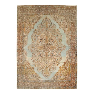 Stunning Turquoise Antique Persian Tabriz Rug - 8'10" x 11'8" For Sale