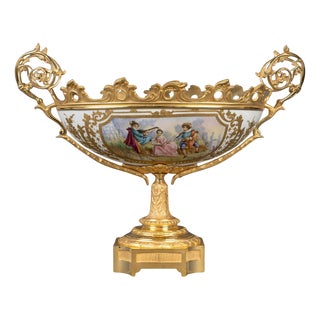 Painted Porcelain and Gilt Bronze Bowl For Sale