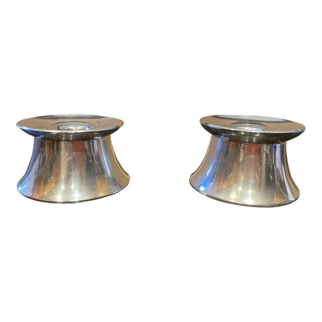 Mid-Century Modern Sterling Silver Candle Holders - a Pair For Sale