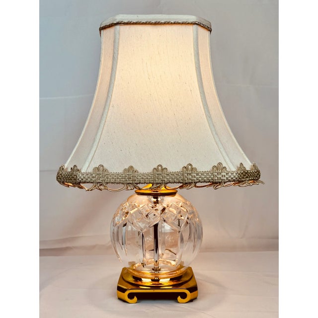 Waterford “Lismore” Round Cut Crystal Table Lamp-Customized Shade, Brass Base For Sale - Image 11 of 12