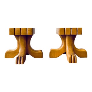 1960s Mid-Century Carved Wood Candlestick Holders - a Pair For Sale