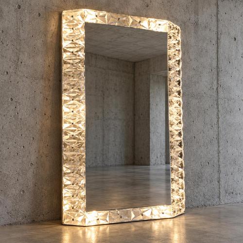 Illuminated Mirror with Decorated Crystal Glass Frame, 1960s For Sale - Image 4 of 4