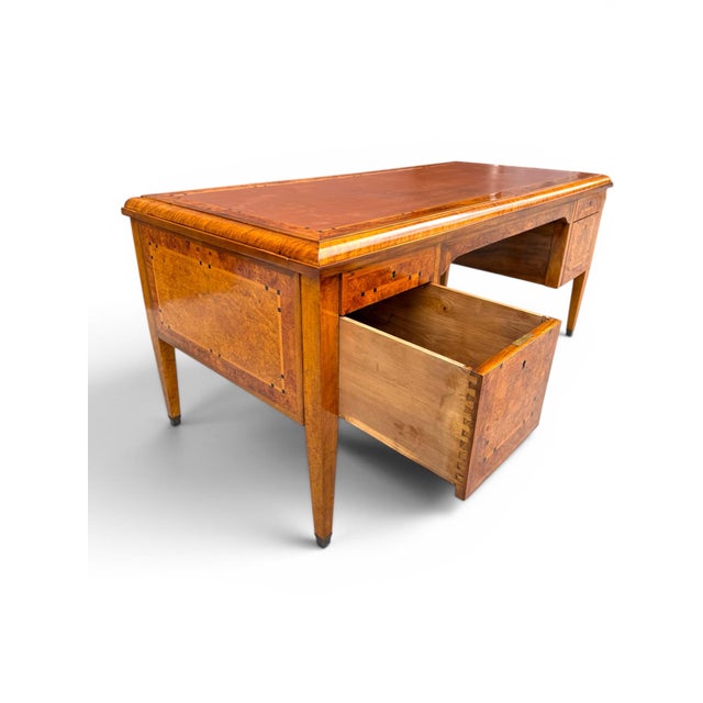 1920s French Art Deco Desk With Finely Inlaid Leather Top For Sale In Los Angeles - Image 6 of 15