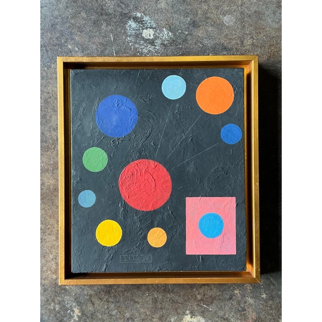 Early 21st Century Vintage Boho Geometric Abstract Oil on Board For Sale - Image 5 of 8