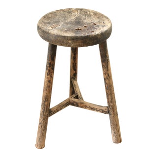 Distressed Rustic Vintage Elm Side Table/Stool For Sale