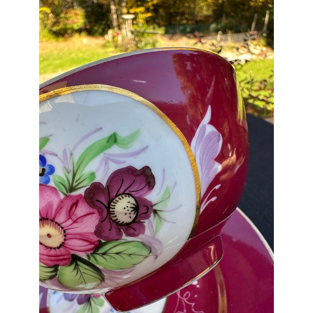 Oxblood Red 19th Century Imperial Gardner Porcelain Claret Red Floral Plate & Piala Bowl - Set of 2 For Sale - Image 8 of 10