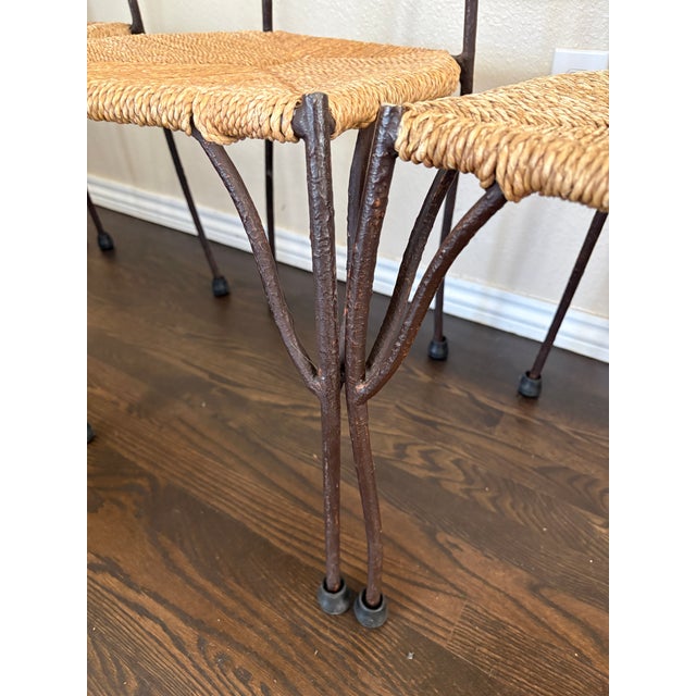 Modern Set of Four Vintage Faux Bois Twig Iron Chairs With Woven Seats For Sale - Image 3 of 6