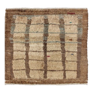 Mid 20th Century Turkish Vintage Tulu Rug With Modern Simple Square Design in Tan and Brown For Sale