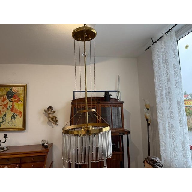 Brown Art Nouveau Pendant Lamp in Brass, 1920s For Sale - Image 8 of 11
