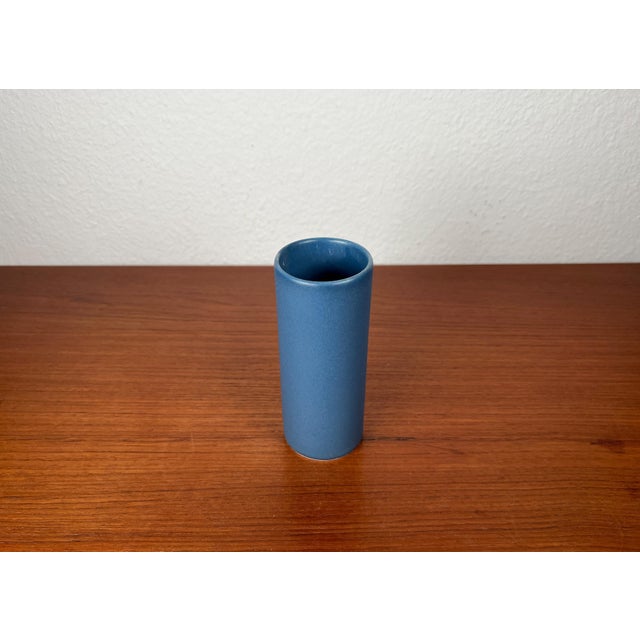 Mid-Century German Minimalist Blue Ceramic Vase from Melitta, 1960s For Sale - Image 4 of 11