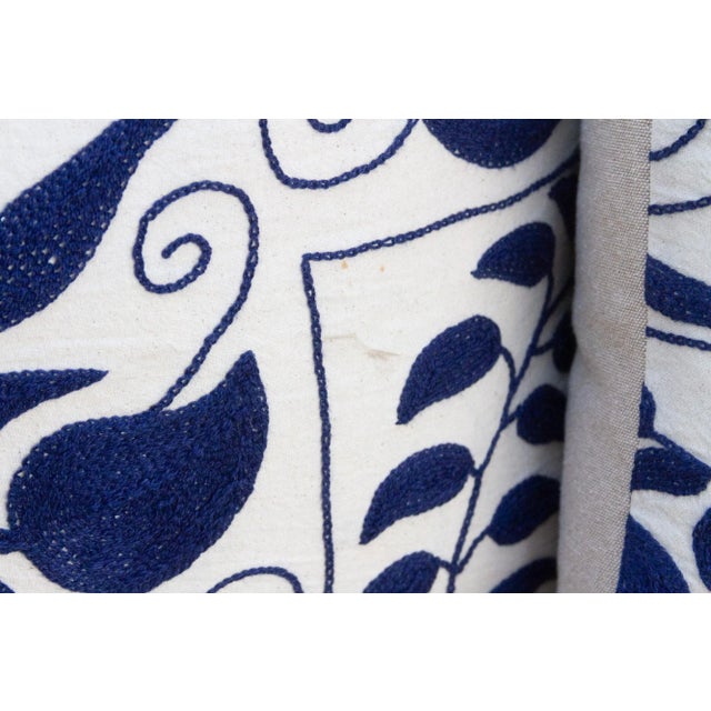 Silk Road Blue & White Suzani Pillow, a Pair For Sale - Image 4 of 8