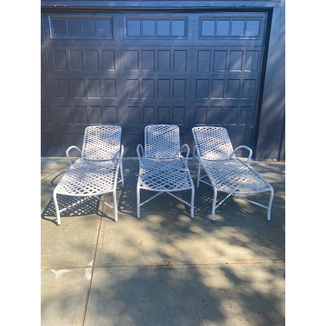 Two available Mid Century Modern design light gray outdoor Brown Jordan chaise lounge chairs. Sleek unique design. Very...