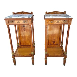 Pair of 19 Century Biedermeier's Nightstand or Side Tables With Marble Top. For Sale