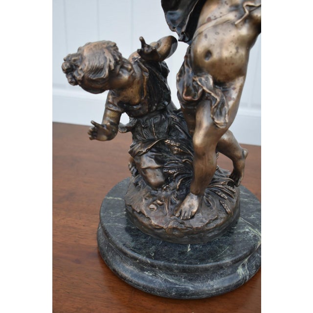 Auguste Moreau Vintage Bronze Cherub & Child Signed Figurine on Marble Base For Sale - Image 4 of 12