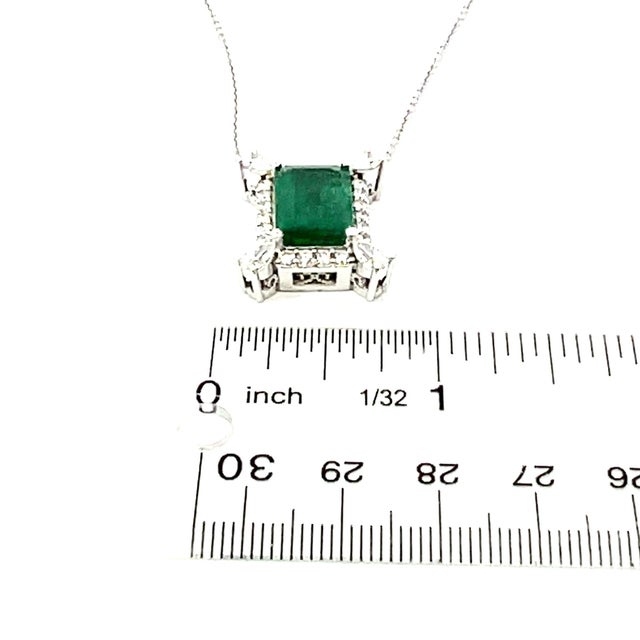Metal Natural Emerald Diamond Necklace 18" 14k Gold 6.04 TCW Certified For Sale - Image 7 of 12