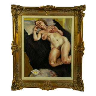 After Lucian Freud, Reclining Female Nude, 20th Century, Oil on Board For Sale