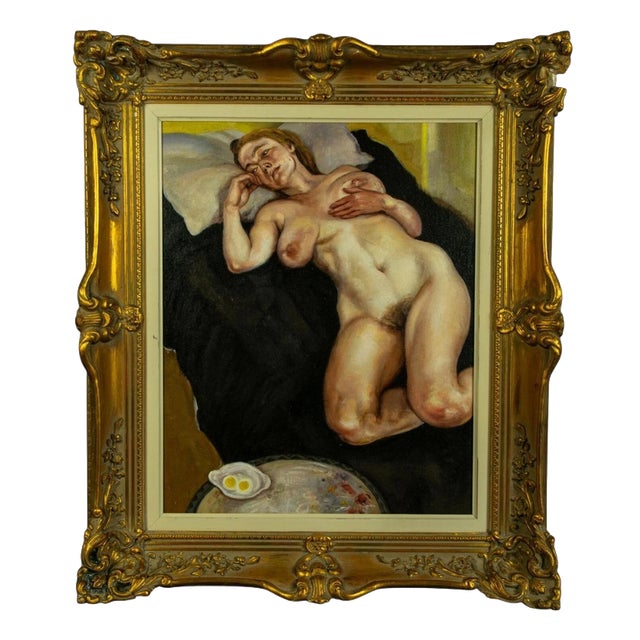 After Lucian Freud, Reclining Female Nude, 20th Century, Oil on Board For Sale