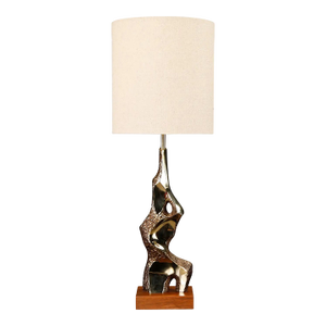 Brutalist Cast Brass and Walnut Table Lamp by Laurel, Usa, 1970s