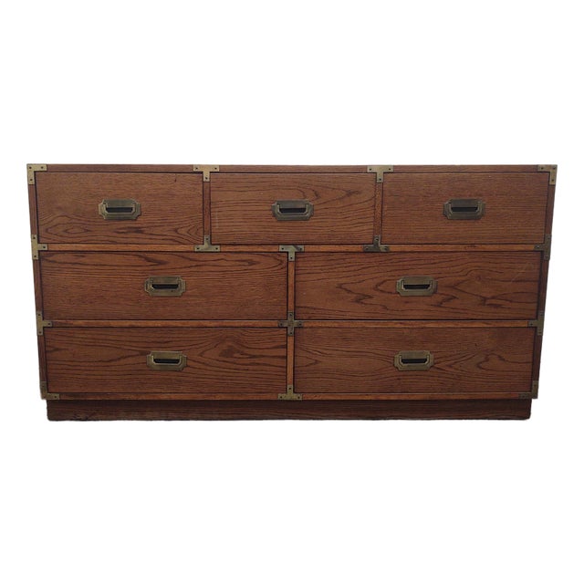 Mid Century Modern Bernhardt Campaign 7 Drawer Dresser For Sale