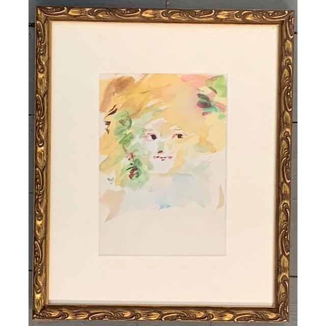 Original Vintage 1950’s Impressionist Watercolor Painting, Girls Face For Sale - Image 4 of 4